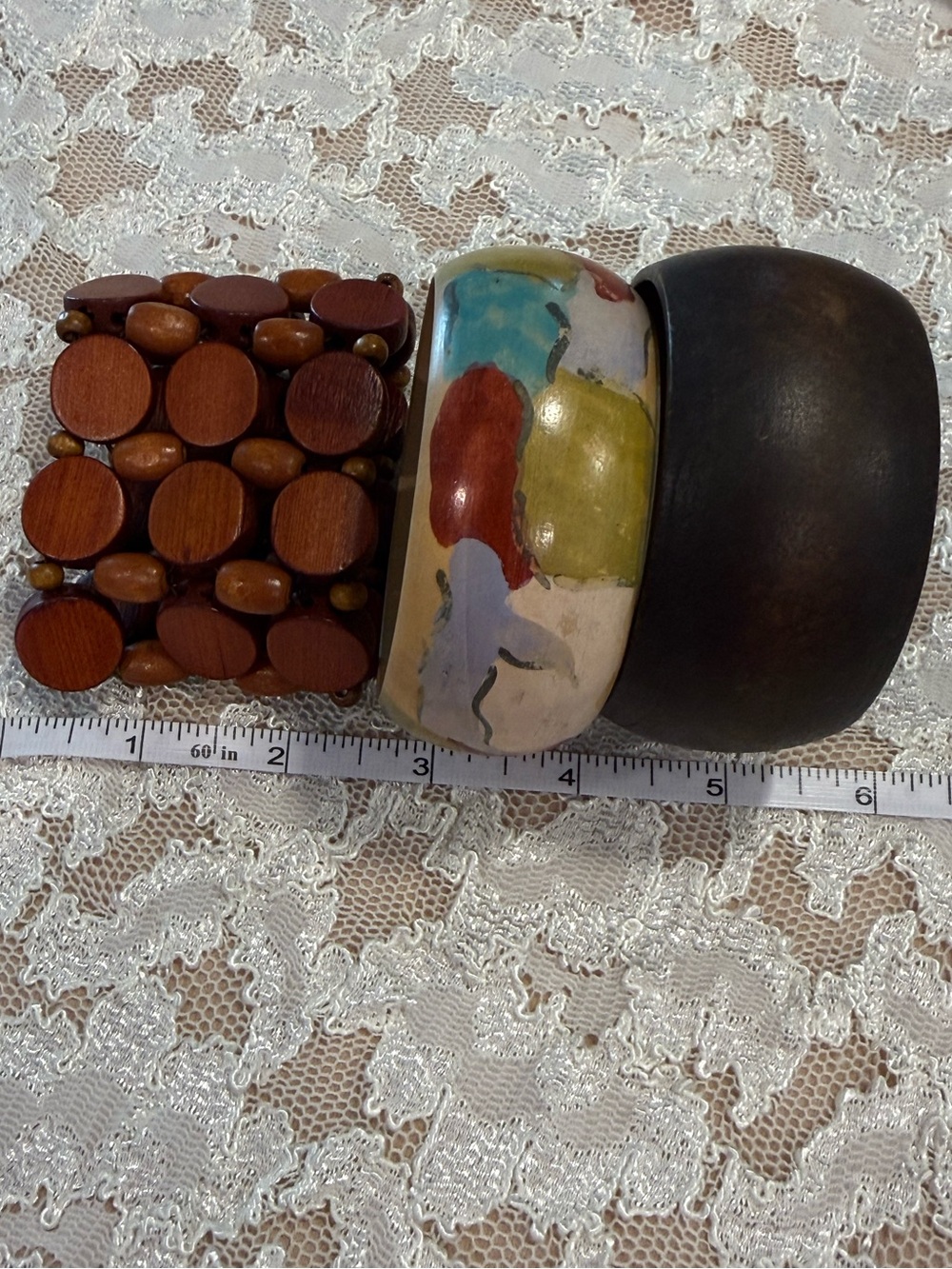 Bohemian western wood bangle bracelet set of 3 festival preppy hippie artsy